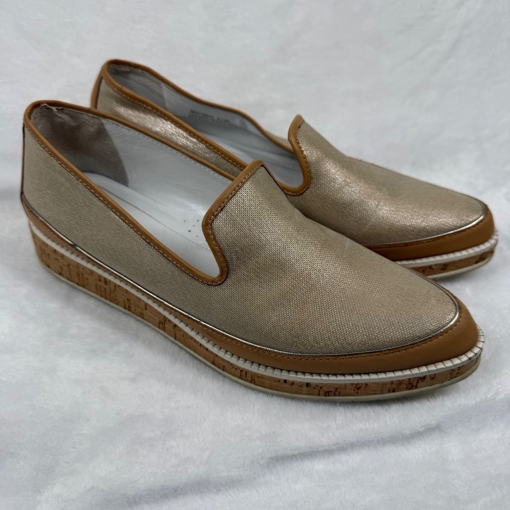 Donald Pliner Bray Champagne Gold Metallic Cork Platform‎ Loafers Womens 8.5M